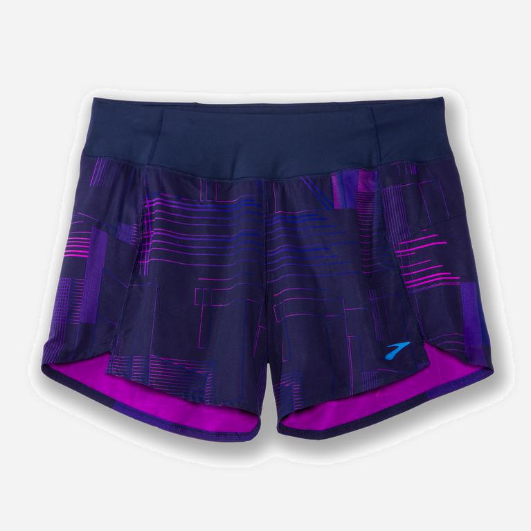 Brooks Women's Chaser 5 Running Shorts Singapore - Matrix Navy Print/Purple (03912-LJIB)